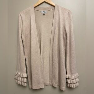 Neiman Marcus Cream Ruffle Sleeve Cardigan Medium